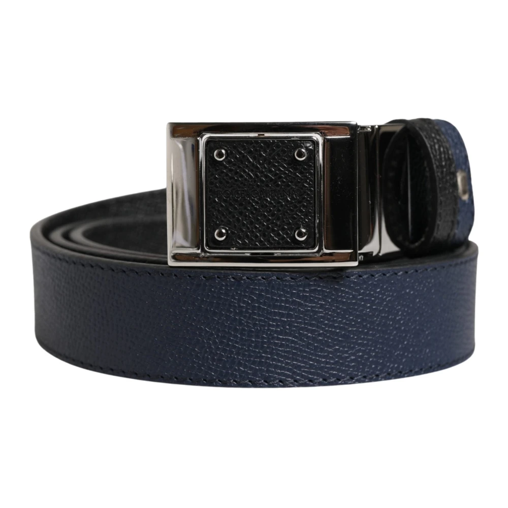 Dolce & Gabbana Uomo Blu - Cintura Con Fibbia Quadrata In Pelle Di Vitello - Accessories - One Size