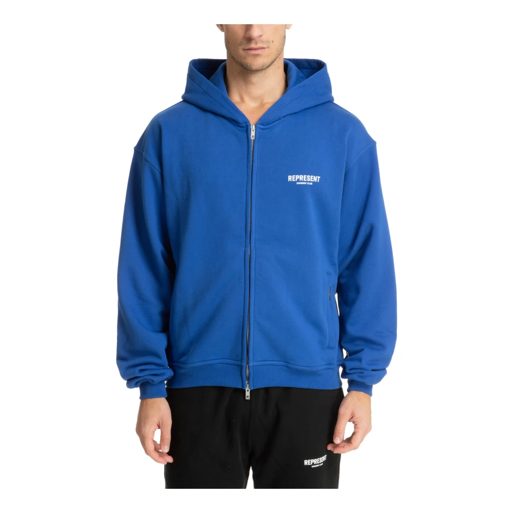 Represent Gestreepte Rits Hoodie met Logo Zakken Blue Heren
