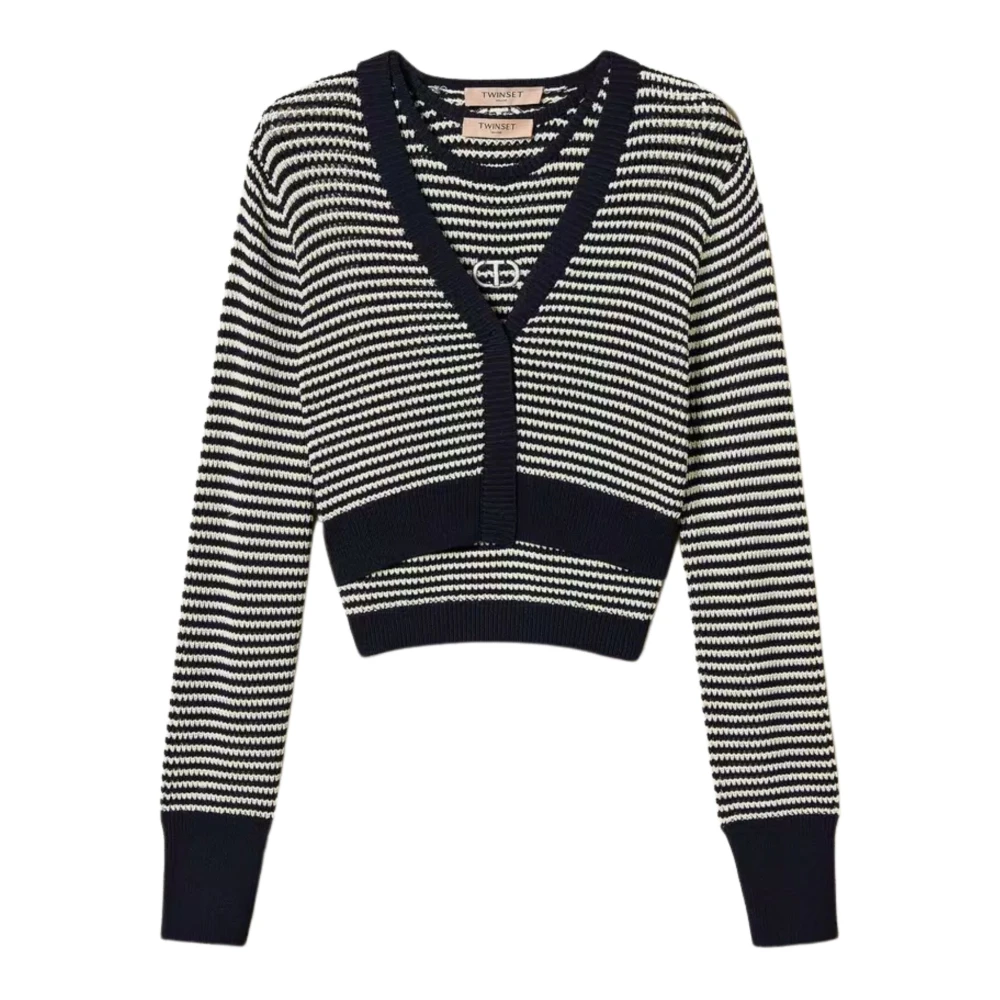 Twinset Bicolor Gebreide Vest en Top Black Dames