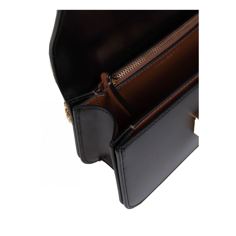 TORY BURCH Zwarte Leren Schoudertas met Dubbel T Logo Black Dames