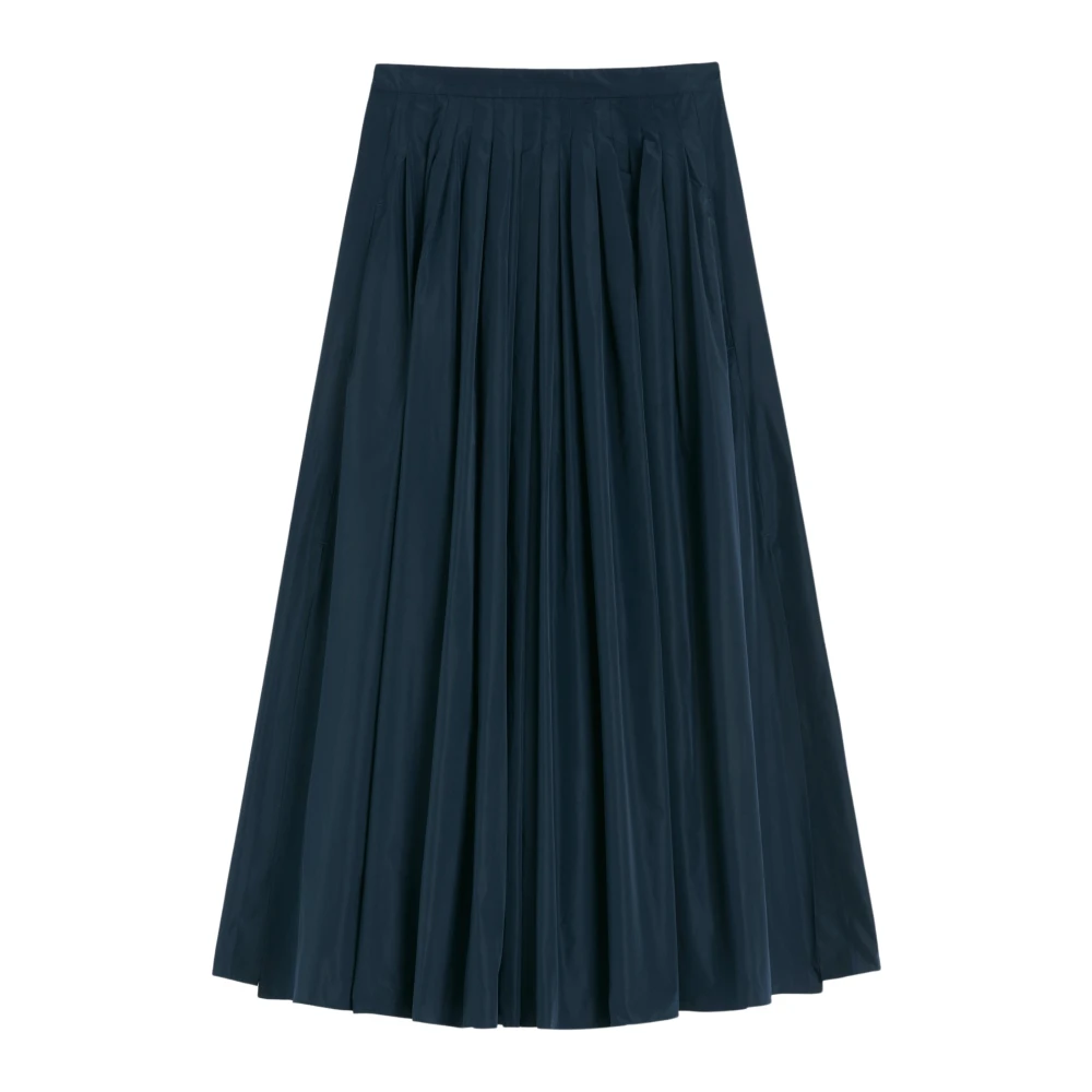 Max Mara Women's Blue Pleated Taffeta Skirt With Gathered Pleats - Midi Skirts - M - Skirts