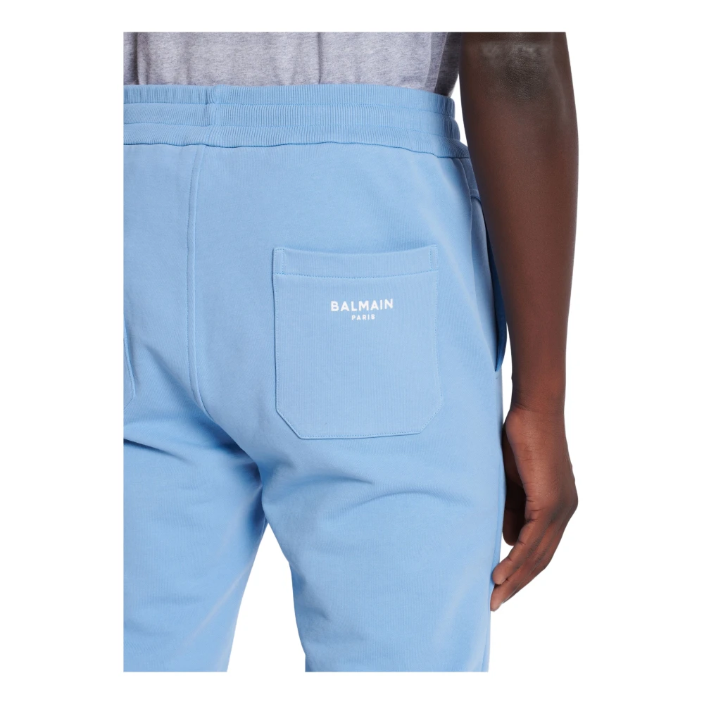 Balmain Katoenen shorts met flock Paris-logo Blue Heren