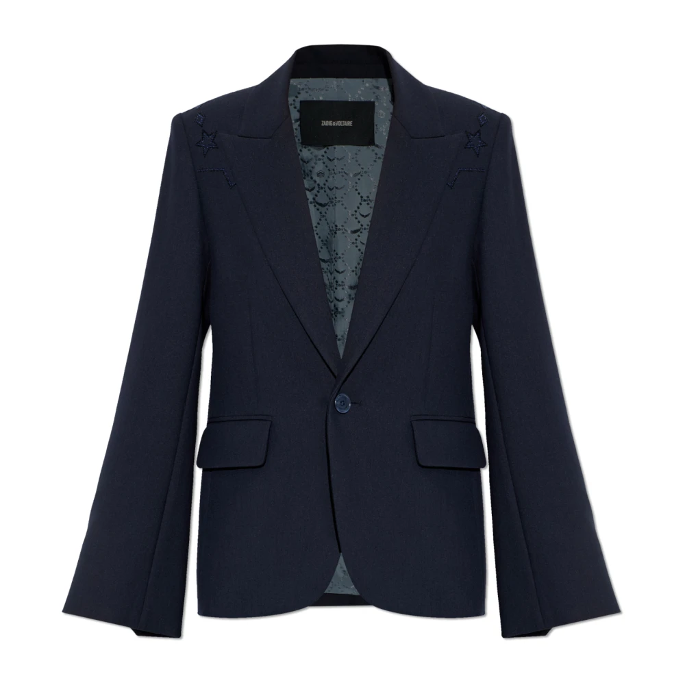 Zadig & Voltaire Women's Blue Blazer With Decorative Appliqué - Blazers - L - Jackets