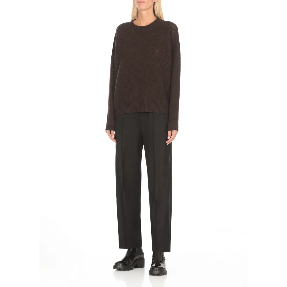 Fabiana Filippi Bruine Wol Zijde Crewneck Sweater Brown Dames