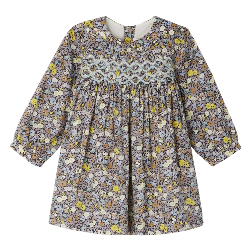 Bonpoint Girls Multicolor Floral Smocked Trinite Dress In Grey - Dresses - 6 M - Kids