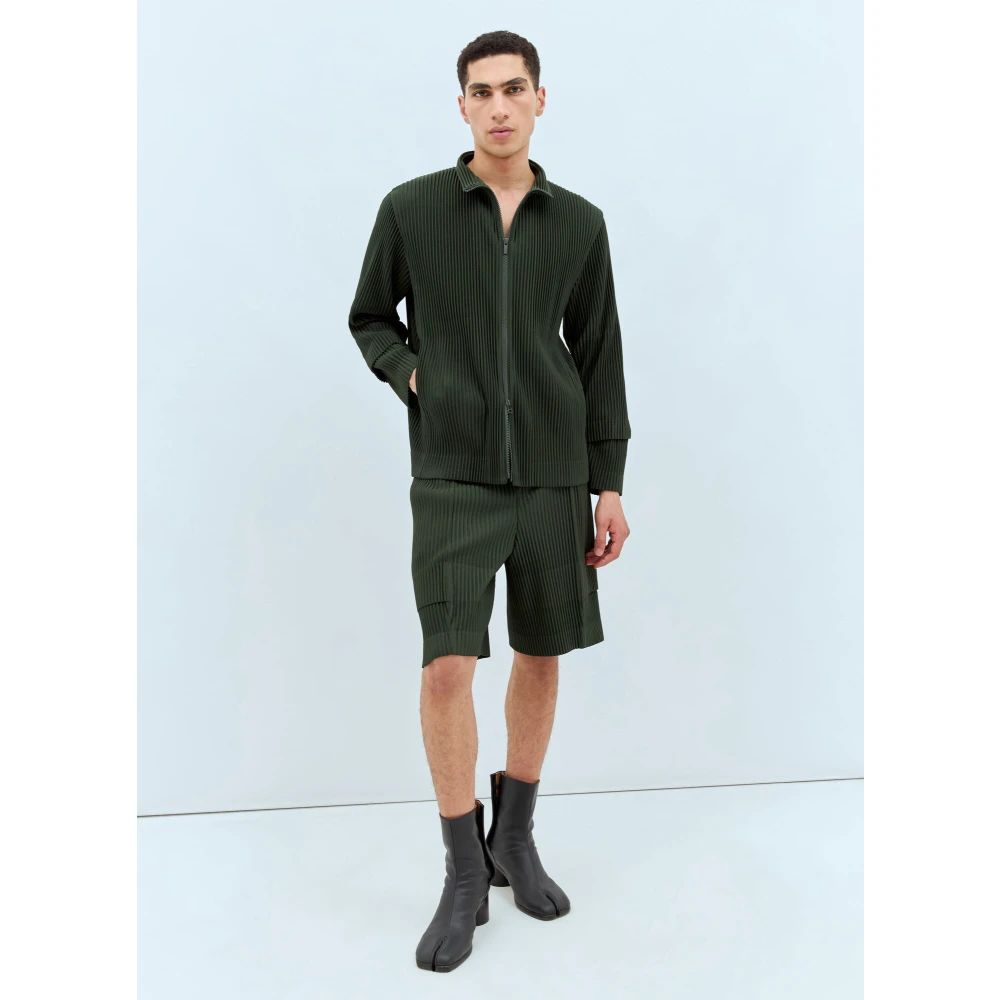 Issey Miyake Geplooide Zip-Up Cargo Jas Green Heren