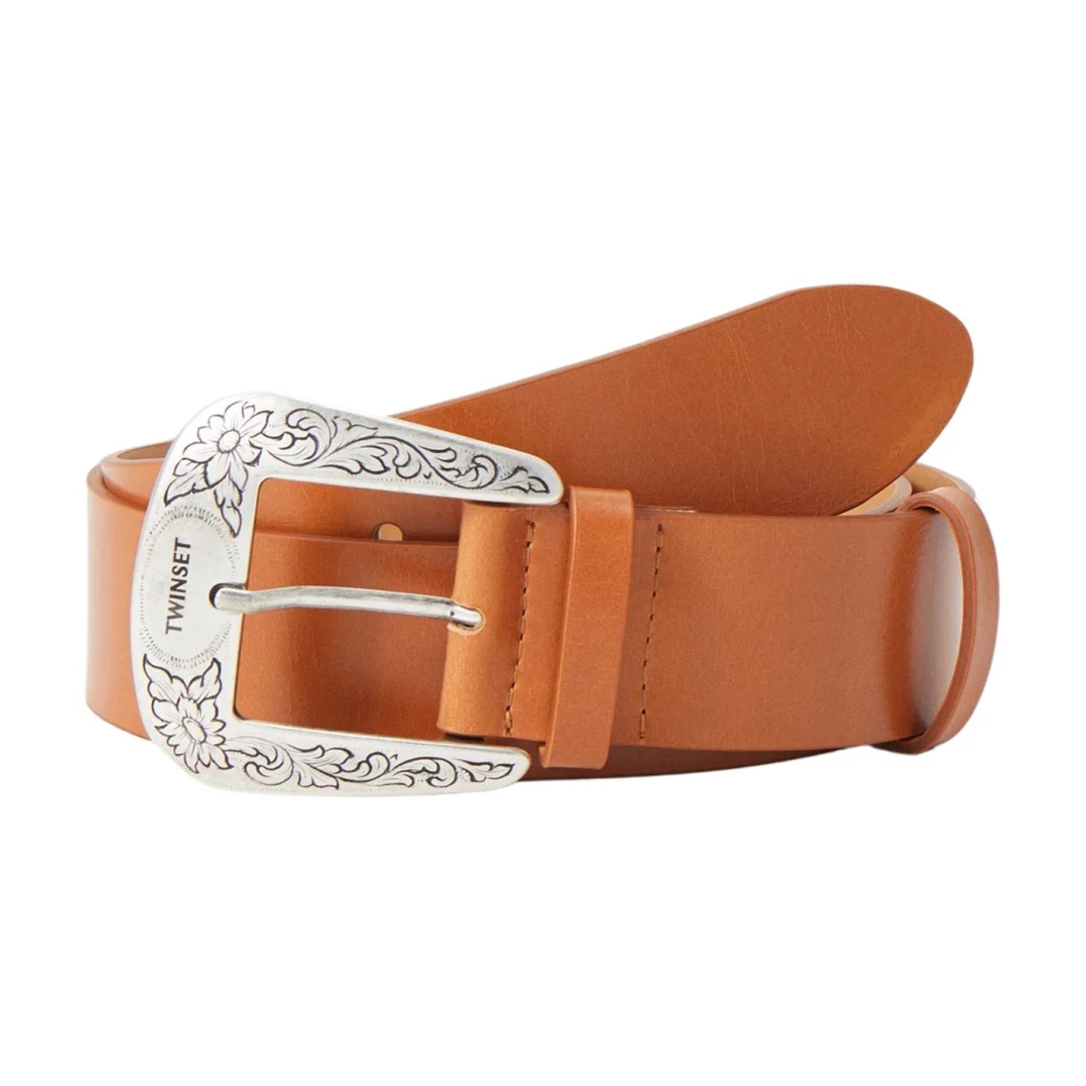 Twinset Women's Brown Belts, S, Leather Texana Buckle Belt
