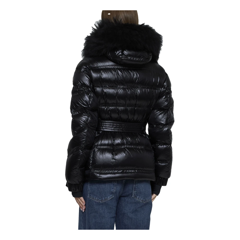 Moncler Zwarte Gewatteerde Donsjas met Nepbont Trim Black Dames