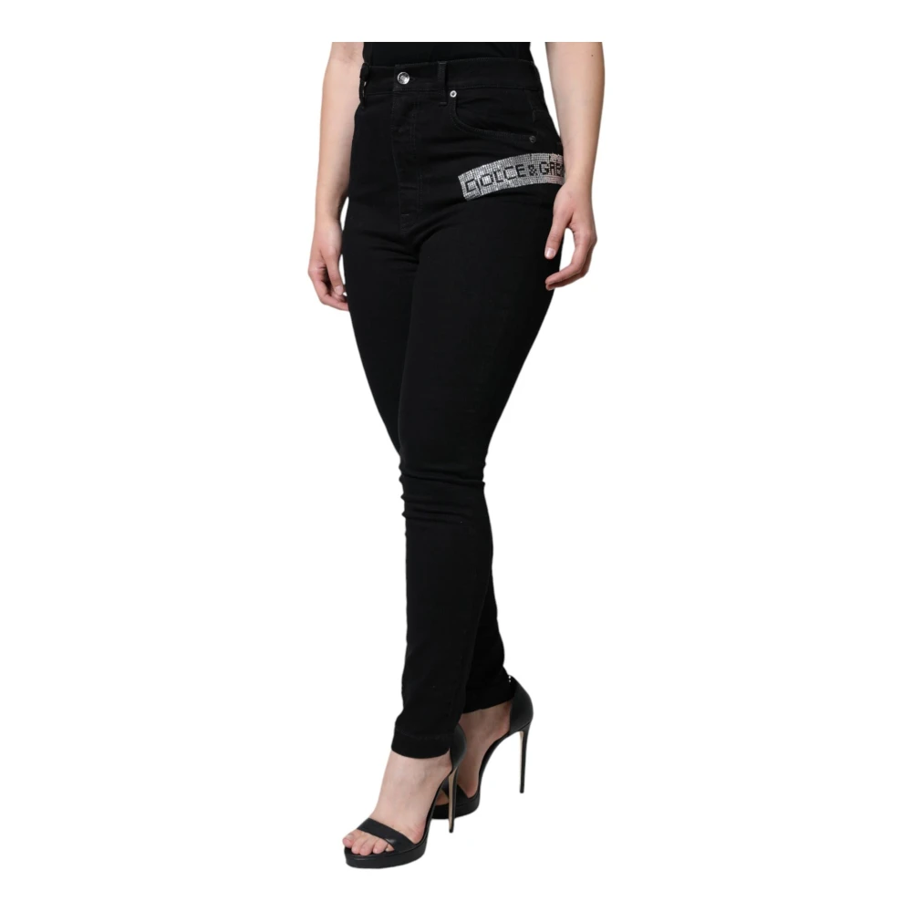 Dolce & Gabbana Zwarte Skinny Denim Jeans met Logo Black Dames