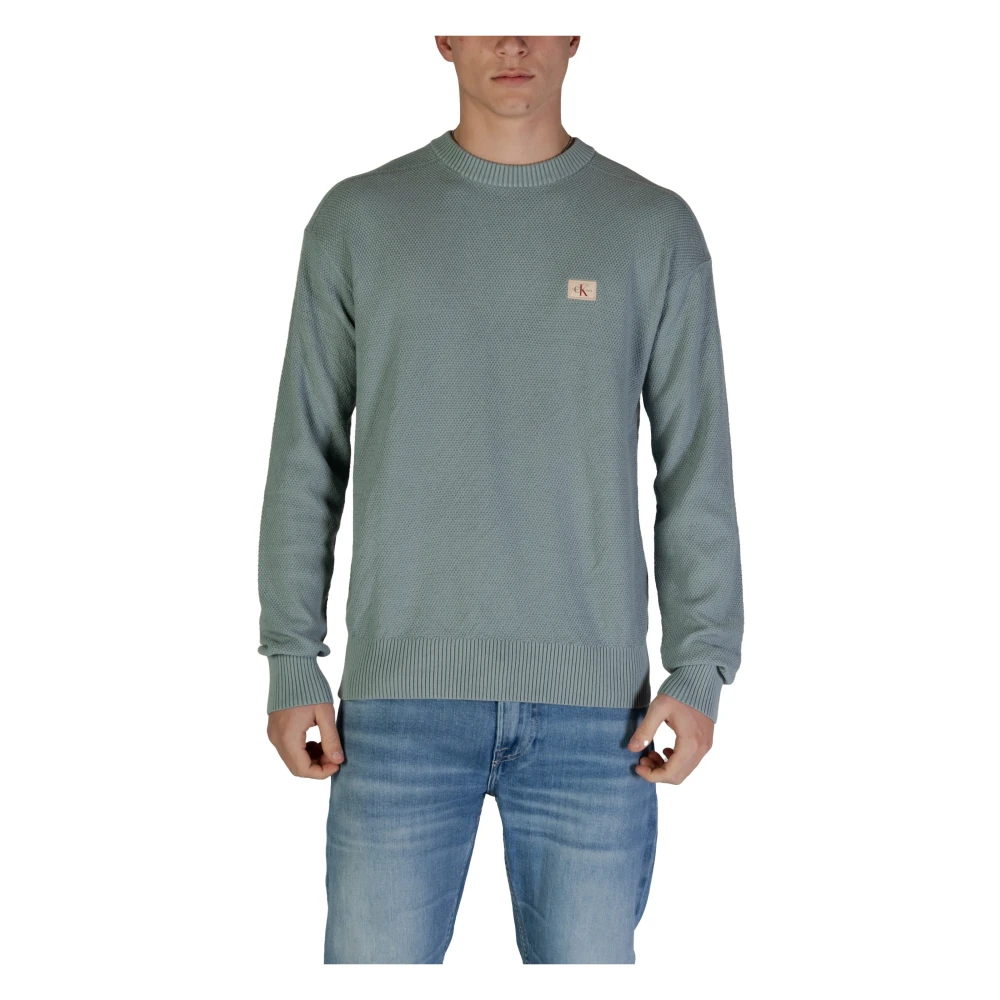 Calvin Klein Jeans Groene Gebreide Trui Lange Mouw Ronde Hals Green Heren