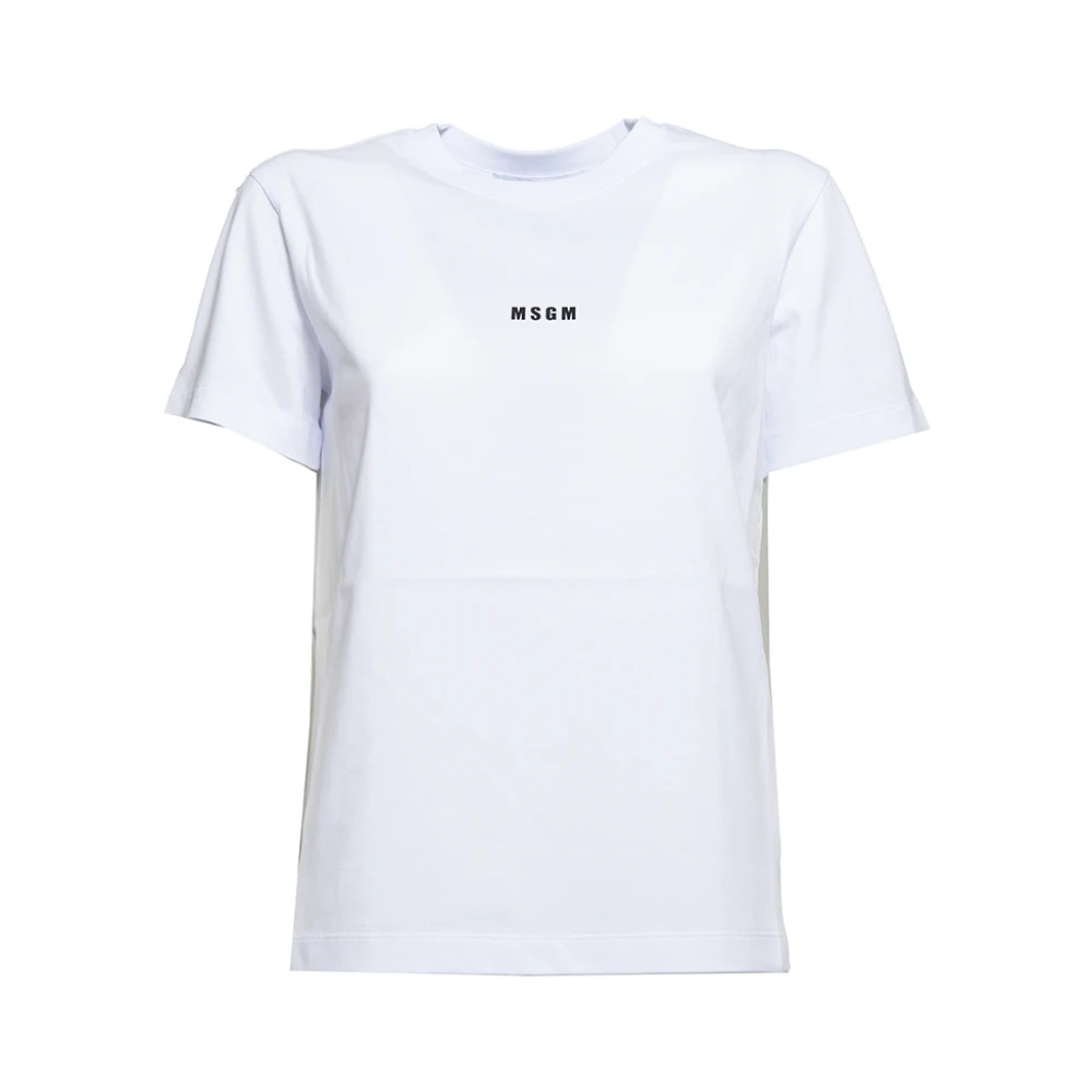 Msgm Klassiek Wit Katoenen T-shirt met Zwart Logo Print White Dames