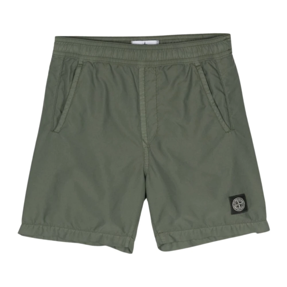 Stone Island Grön Militär Boxer Badkläder Kompass Mönster Green, Pojke