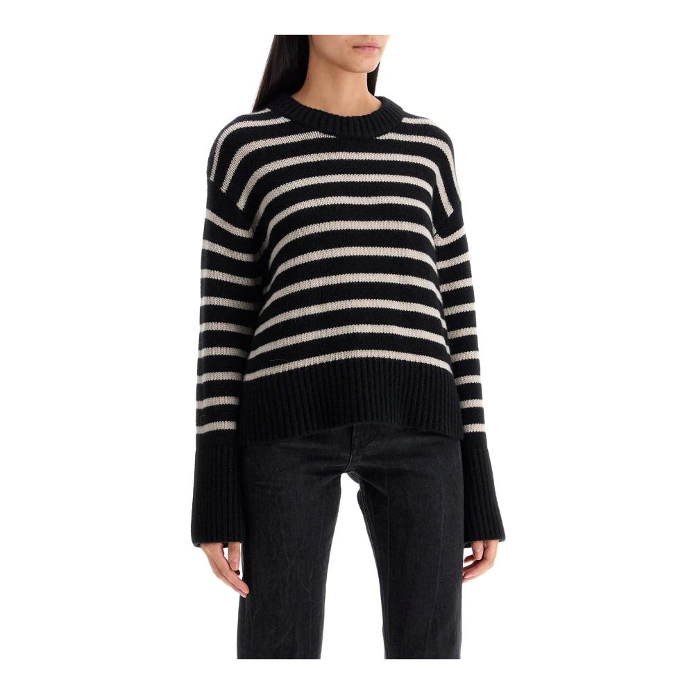 Lisa Yang Gestreepte Cashmere Pullover Trui Black Dames