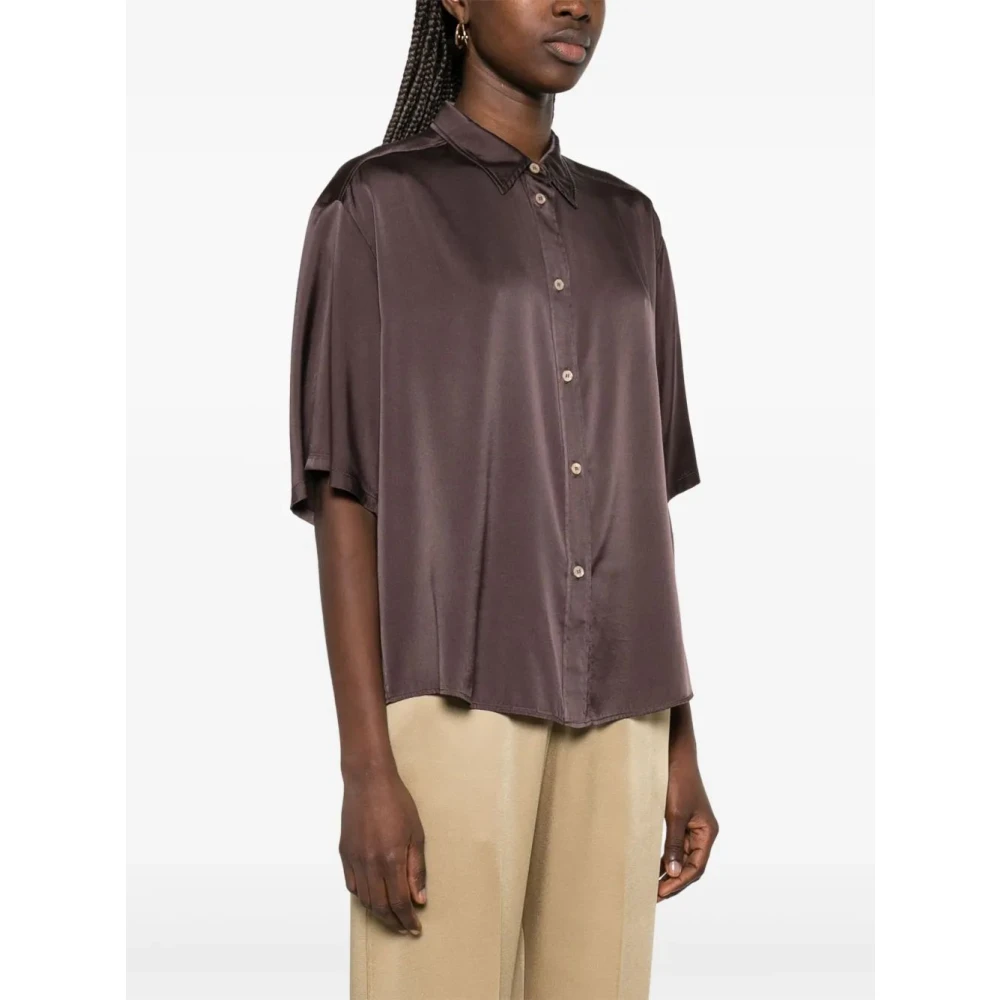 Forte Zijden satijnen half mouw shirt Brown Dames