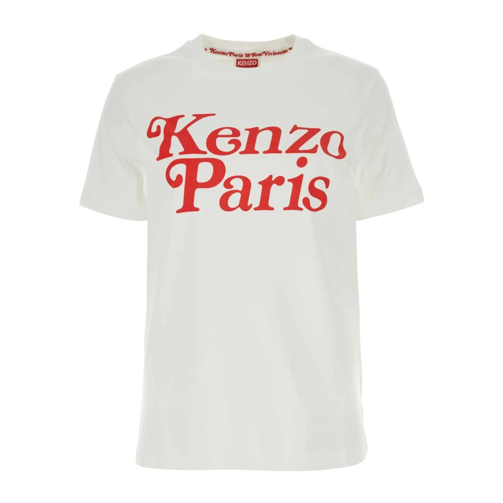Kenzo Witte katoenen T-shirt Beige Top met Logo Print White Beige Dames