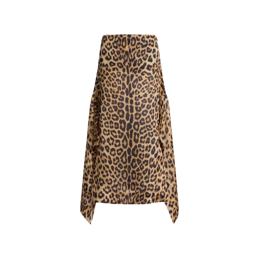 Alberta Ferretti Women's Brown Midi Skirts, M, Leopard Print Silk Maxi Skirt