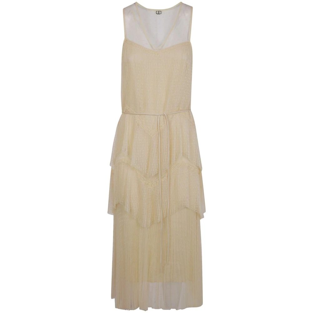Twinset Midi Jurk met Color-Block en Knoopsluiting Beige Dames