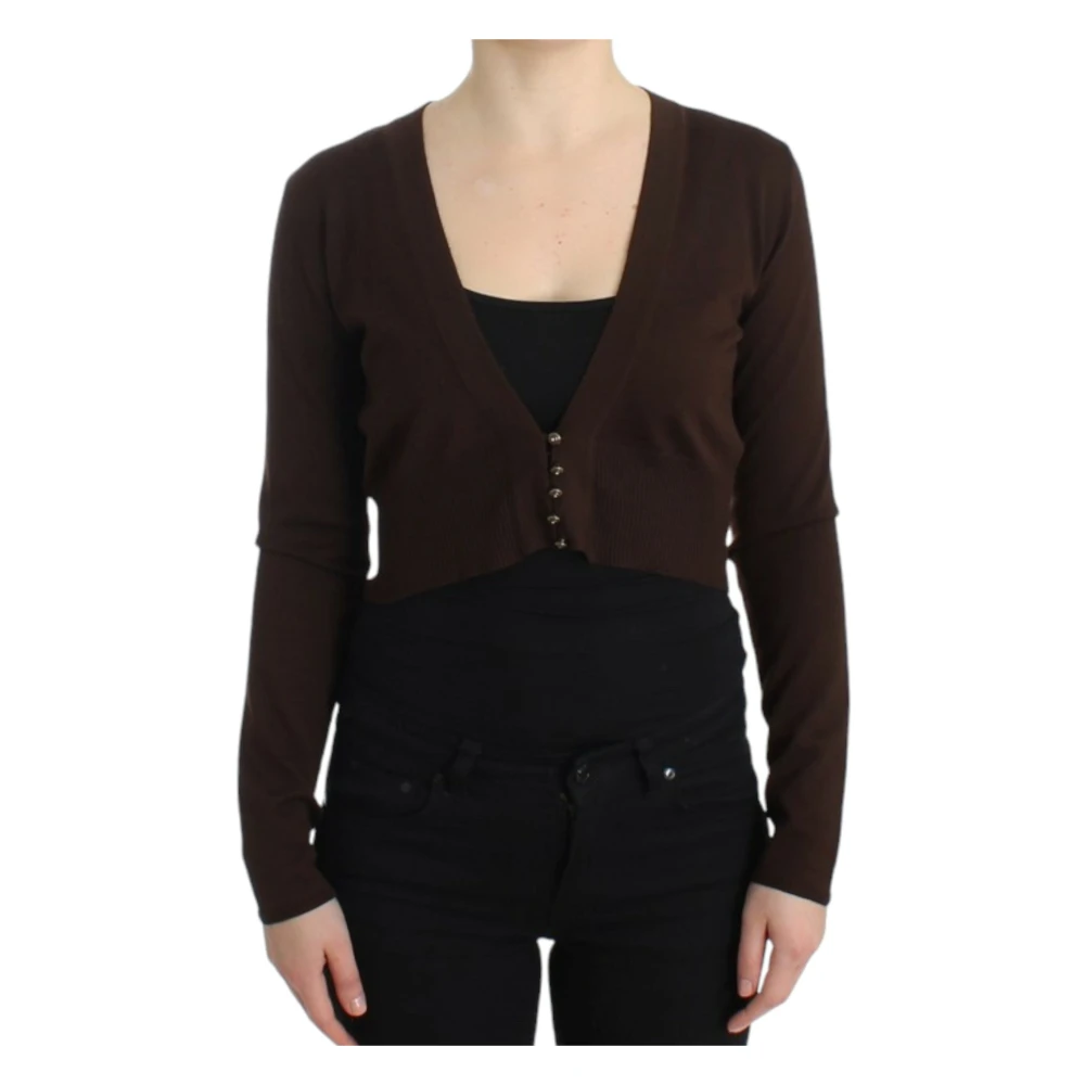 Roberto Cavalli Women's Brown Cardigans, L, Wool Cropped Cardigan
