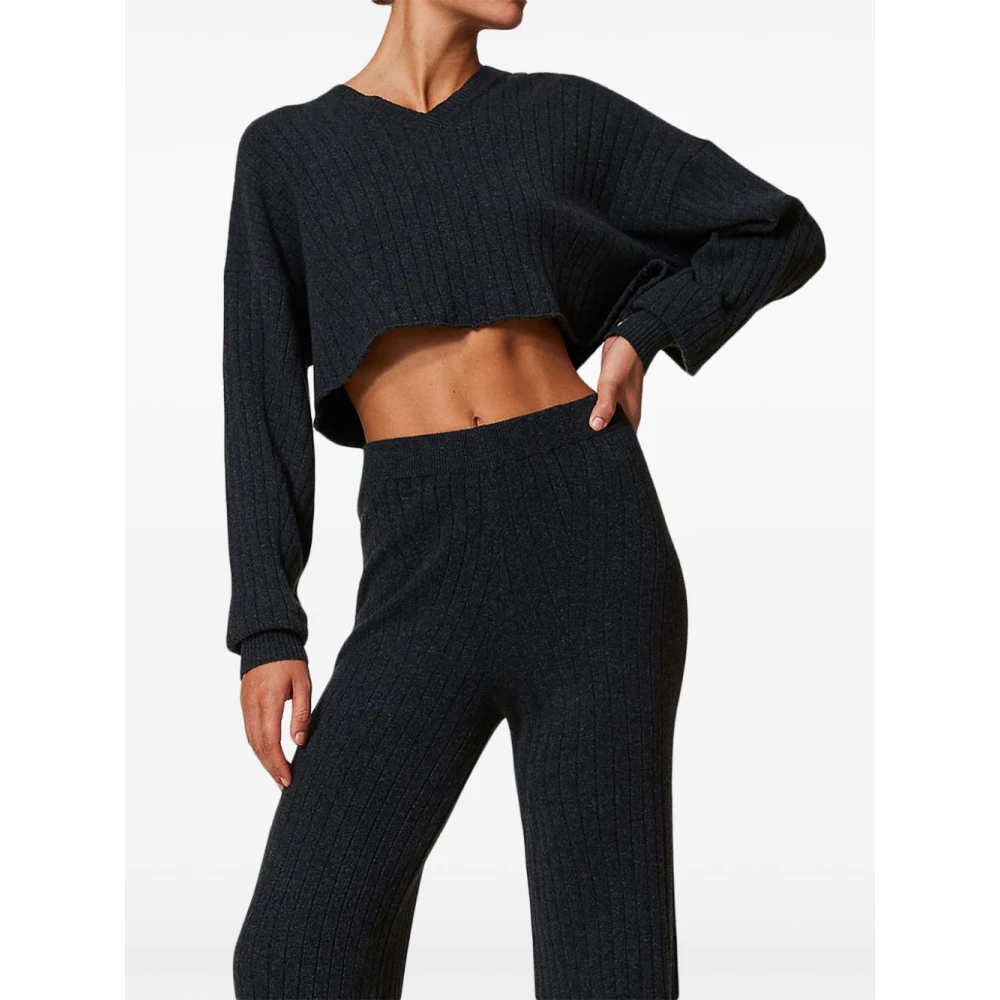 Twinset Gebreide Hoge Taille Wijde Pijp Broek Gray Dames