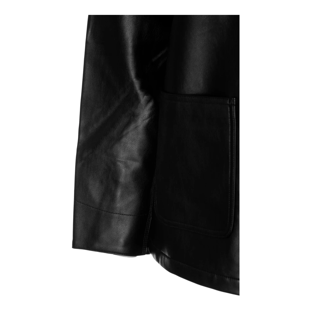 Carhartt WIP Glanzende leren jas met vierkant label Black Dames