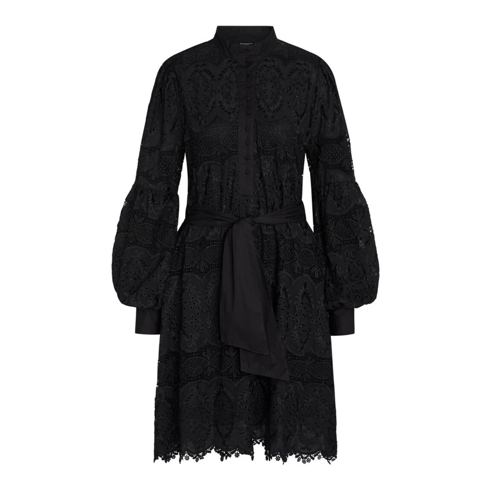 Bruuns Bazaar Zwarte Kanten Jurk met Pofmouwen Black Dames