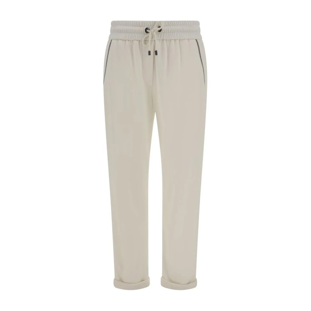 BRUNELLO CUCINELLI Katoenen Broek met Koord en Juweel Versierde Zakken White Dames