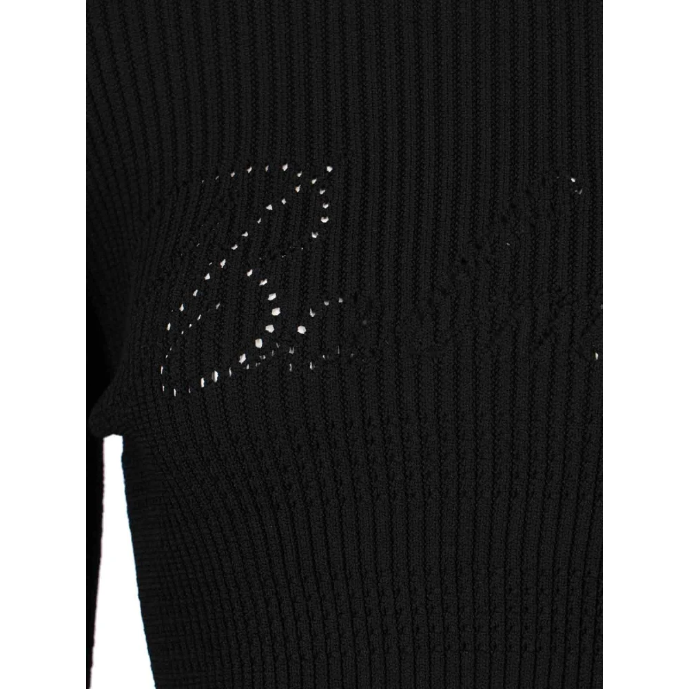 Balmain Zwarte Geribbelde Trui met Gouden Knopen Black Dames