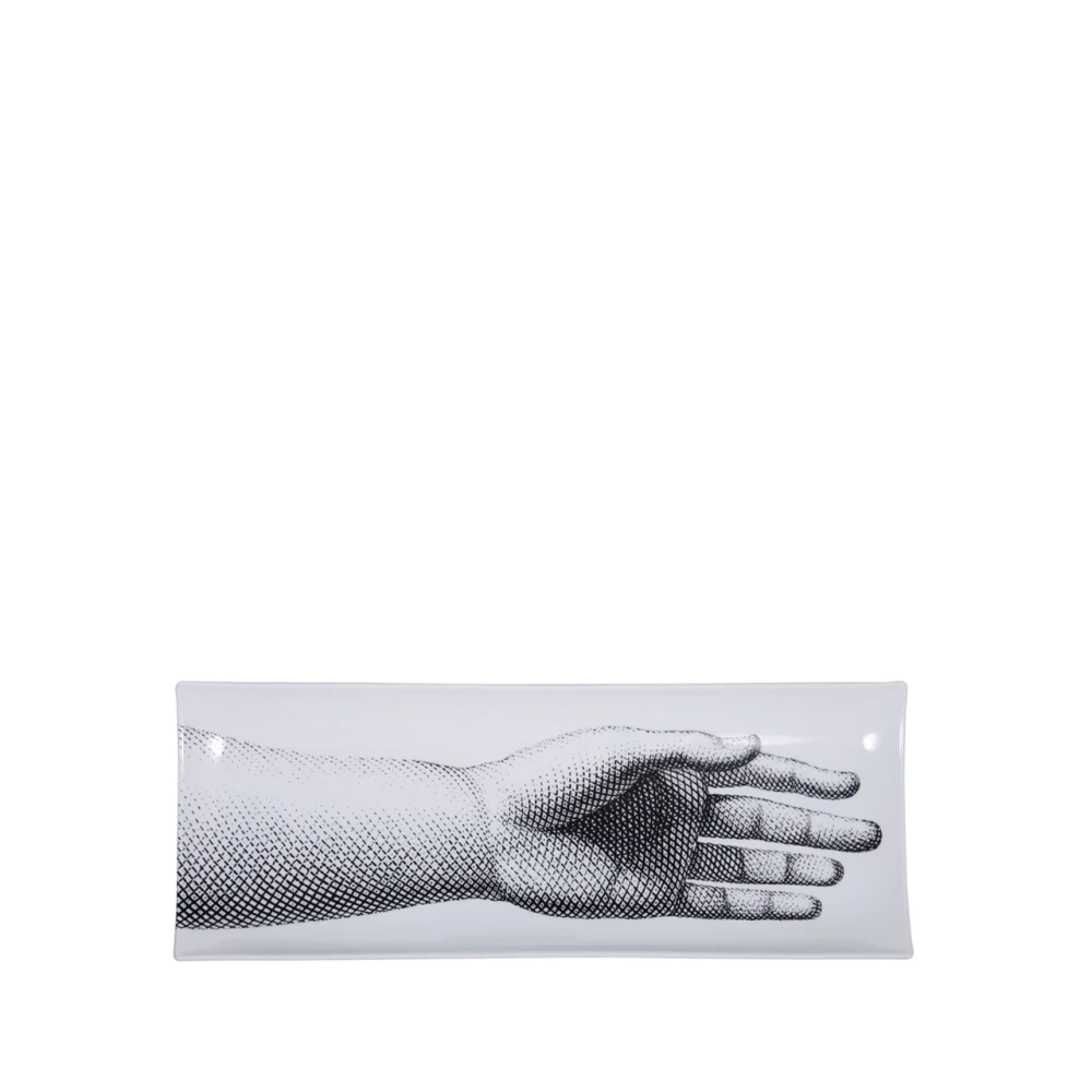 Fornasetti Zwart Wit Rechthoekige Dienblad Mano Black Dames