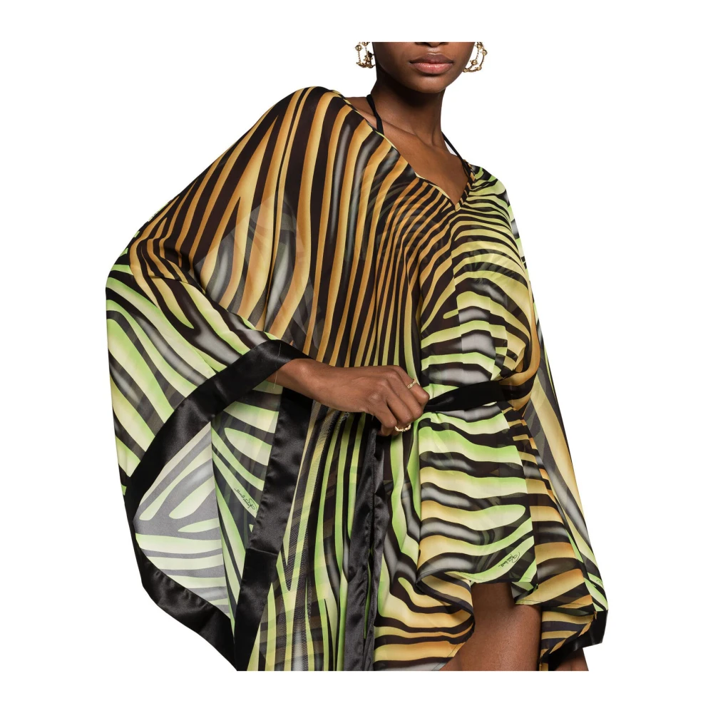 Roberto Cavalli Zebra-Print Kaftan Jurk met V-hals Multicolor Dames