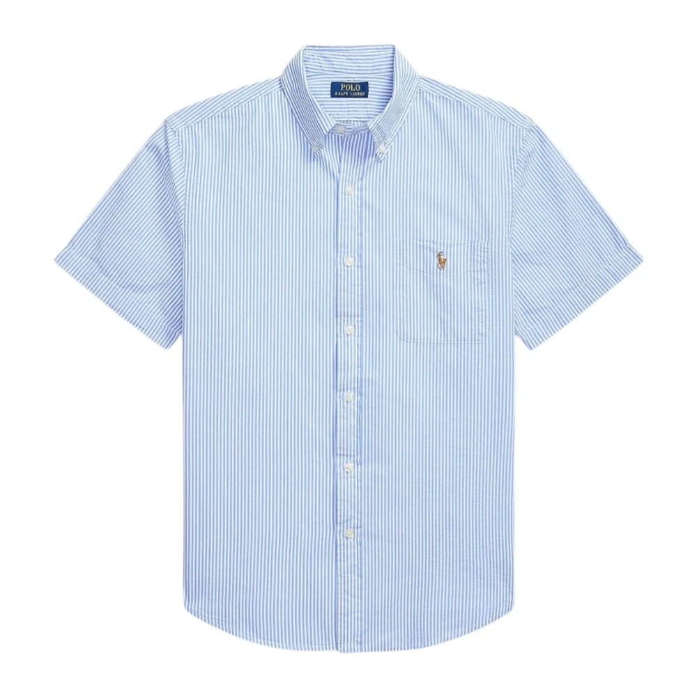 Ralph Lauren Men's Blue Short Sleeve Shirts, Xl, Rl Prepster Custom Fit Seersucker Shirt