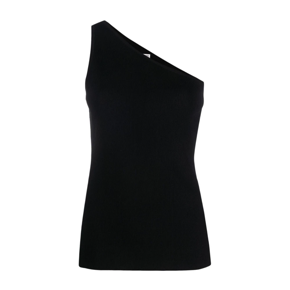 TotêMe Geribbelde One Shoulder Top Black Dames