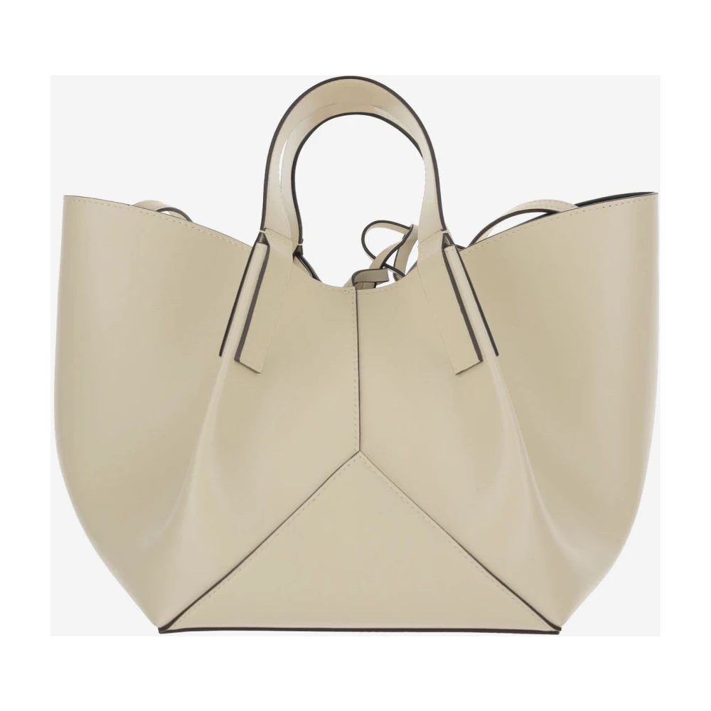 Victoria Beckham Leren schoudertas met logo reliëf Beige Dames