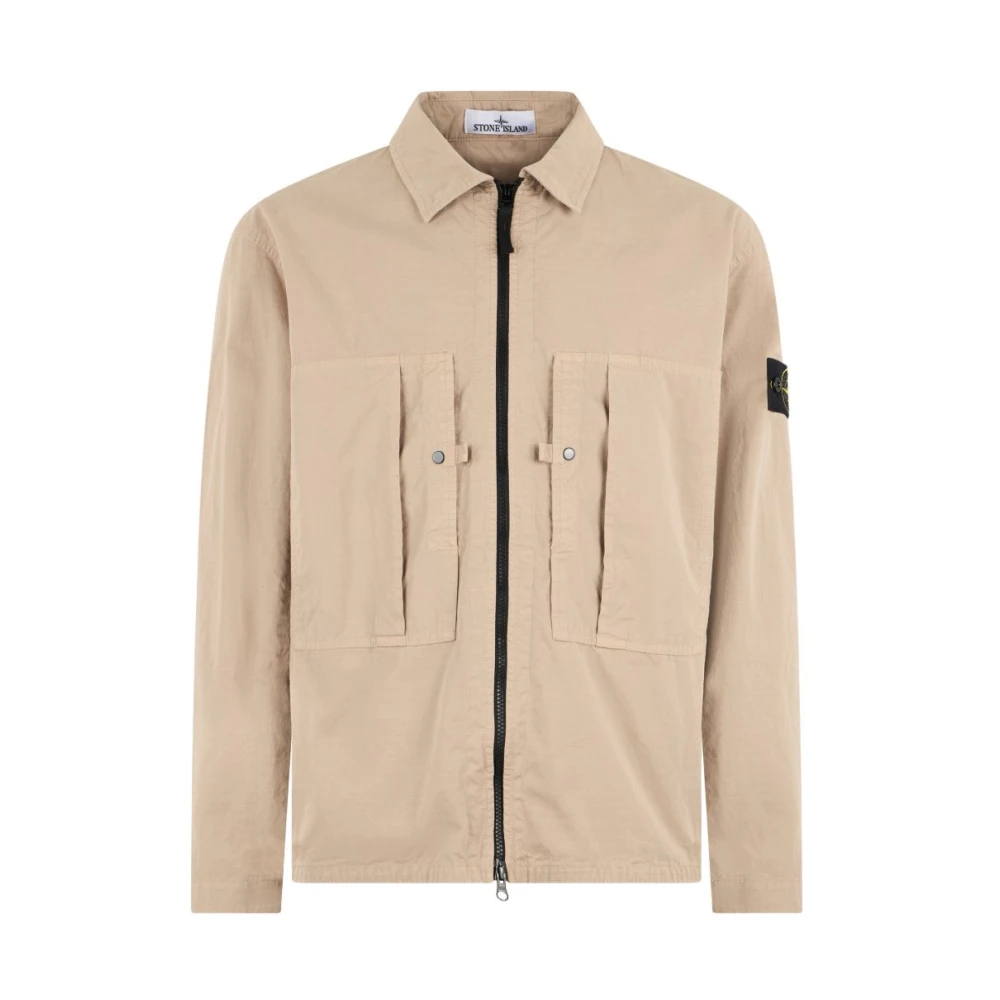 Stone Island Beige Mercerised Cotton Ripstop Overshirt - Male - Light Jackets - 2XL - Jackets
