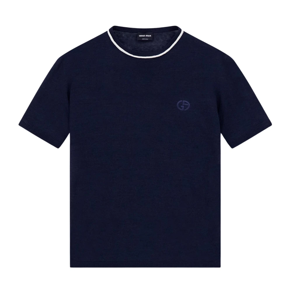 Giorgio Armani Men's Blue Crew-Neck Jumper In Linen And Silk - Round-Neck Knitwear - M - Knitwear