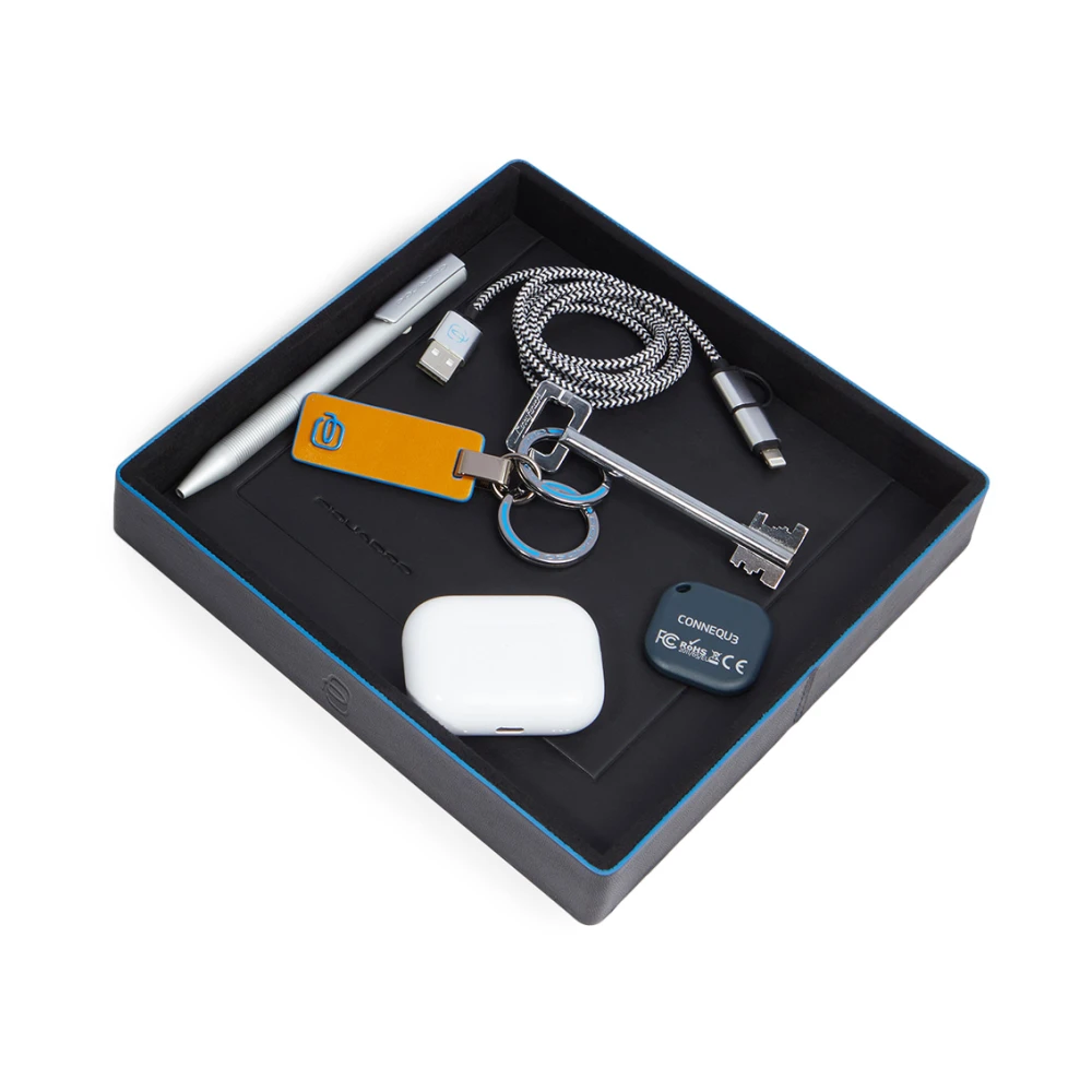 Piquadro Mannelijk Zwart Home Heren, One Size, Katoen, Lederen Valet Tray