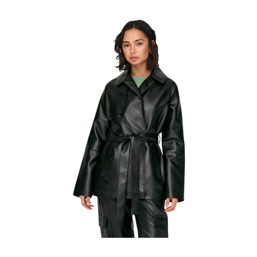 Only Imitatie Leren Korte Trenchcoat Black Dames
