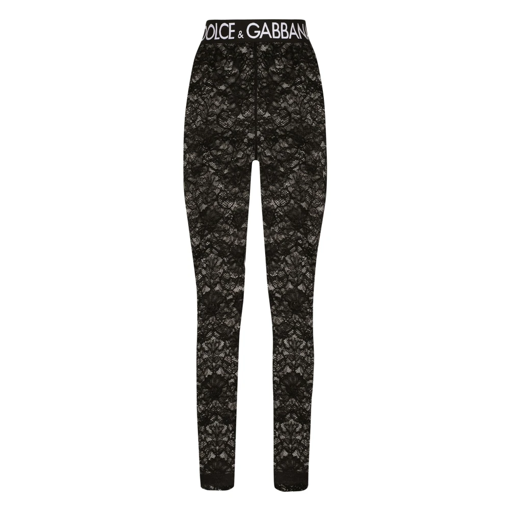 Dolce & Gabbana Kanten Overlay Leggings Skinny-Fit Zwart Black Dames