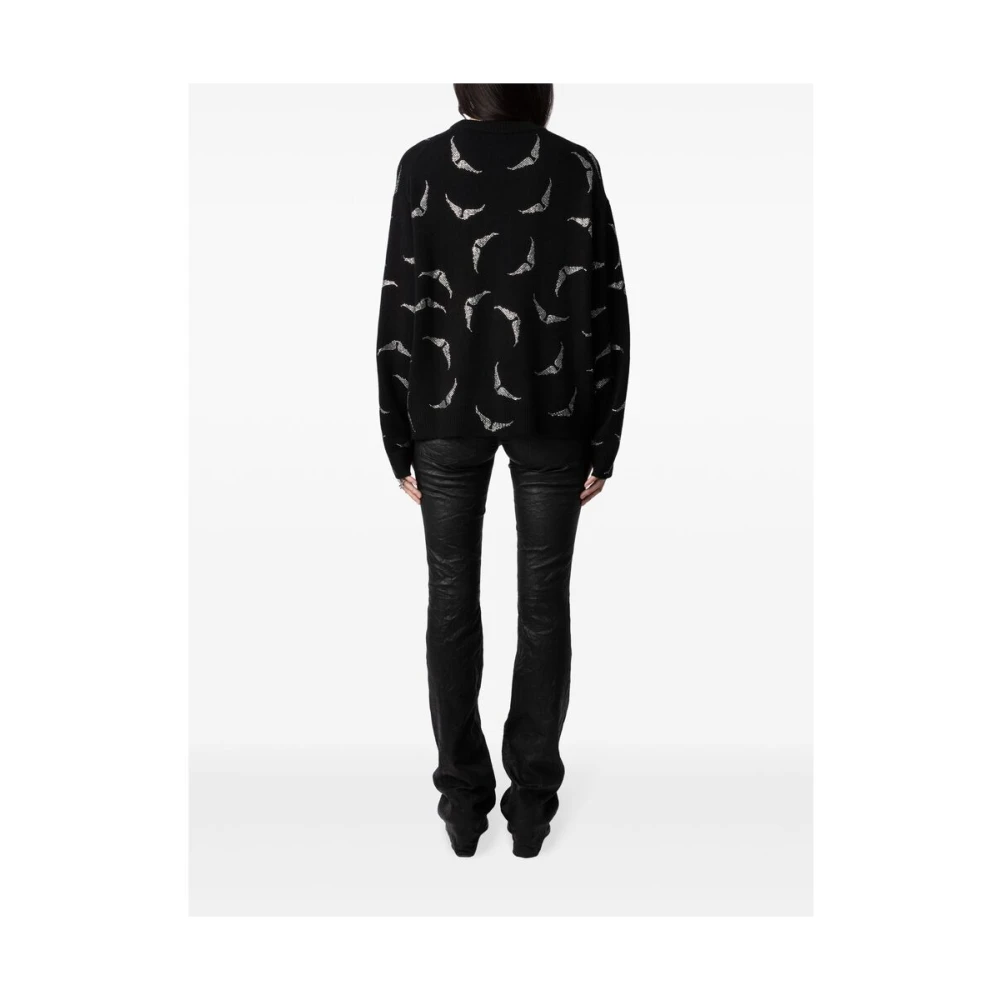 Zadig & Voltaire Zwarte Kasjmier Gebreide Trui met Strass Vleugels Black Dames