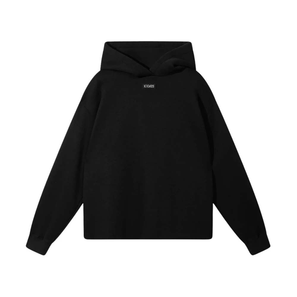 10Days Zwarte Oversized Hoodie van Geborsteld Fleece Black Dames