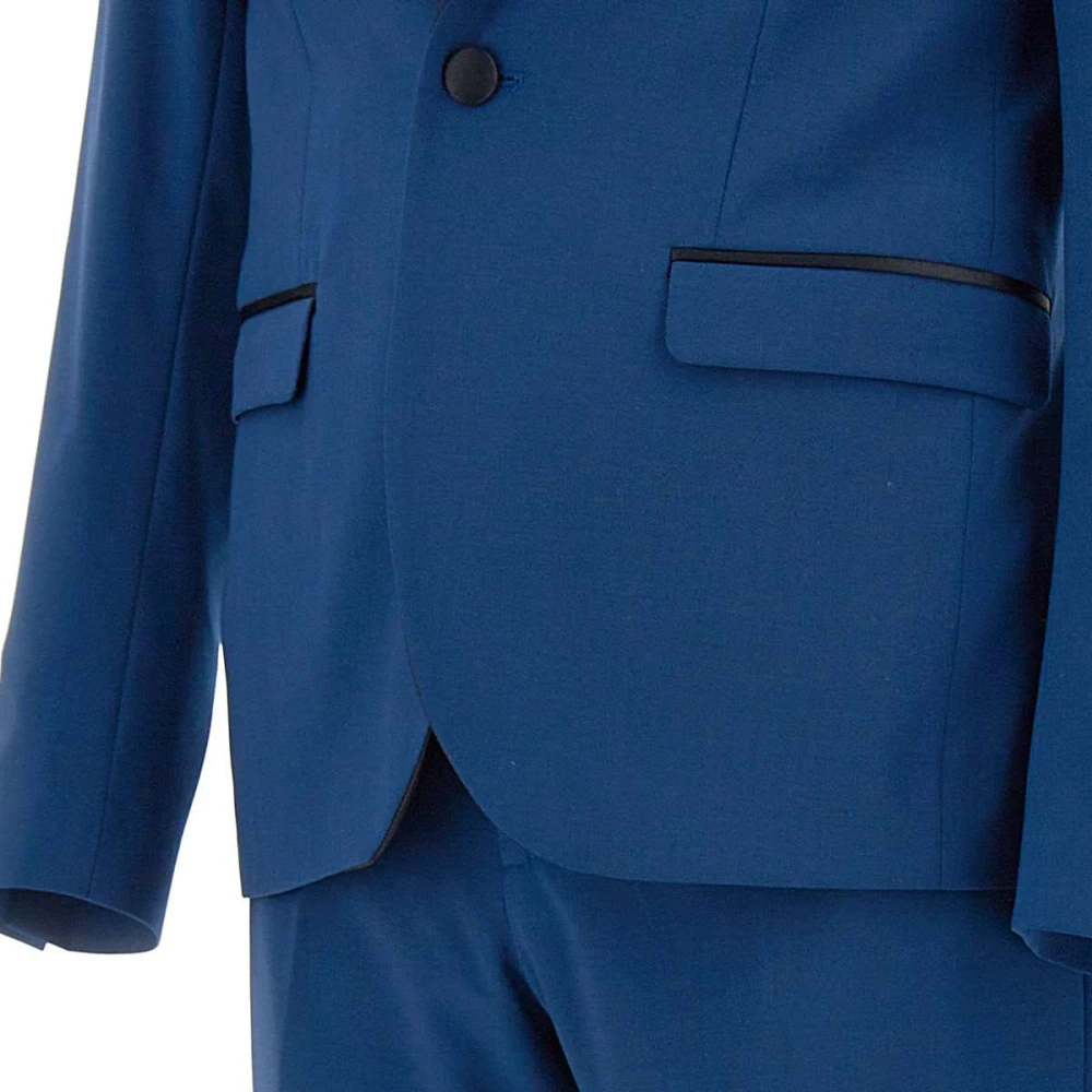 Manuel Ritz Blauw driedelig formeel pak met contrasterende profielen Blue Heren