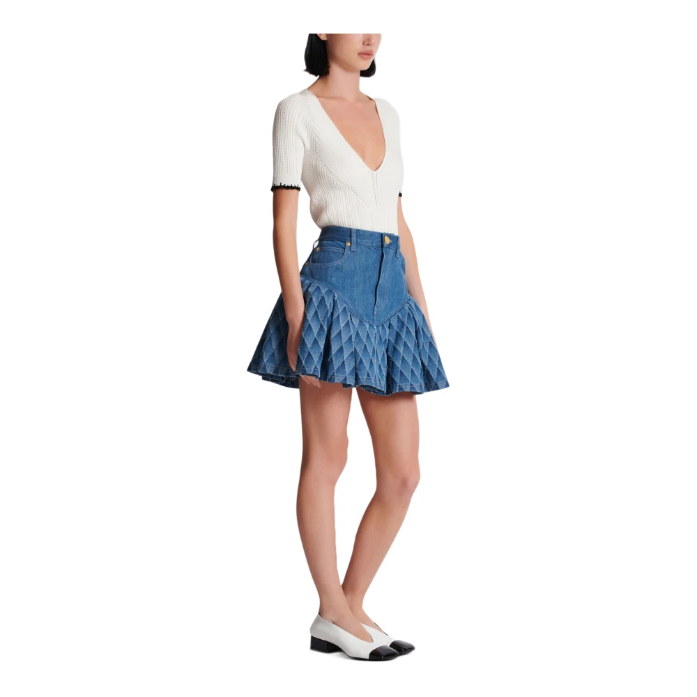 Balmain Korte Denim Rok Blue Dames