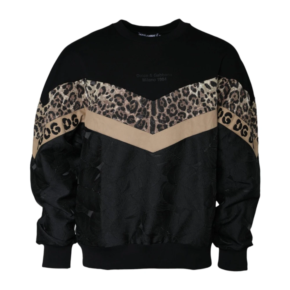 Dolce & Gabbana Luipaardprint Pullover Sweater Mannen Black Heren