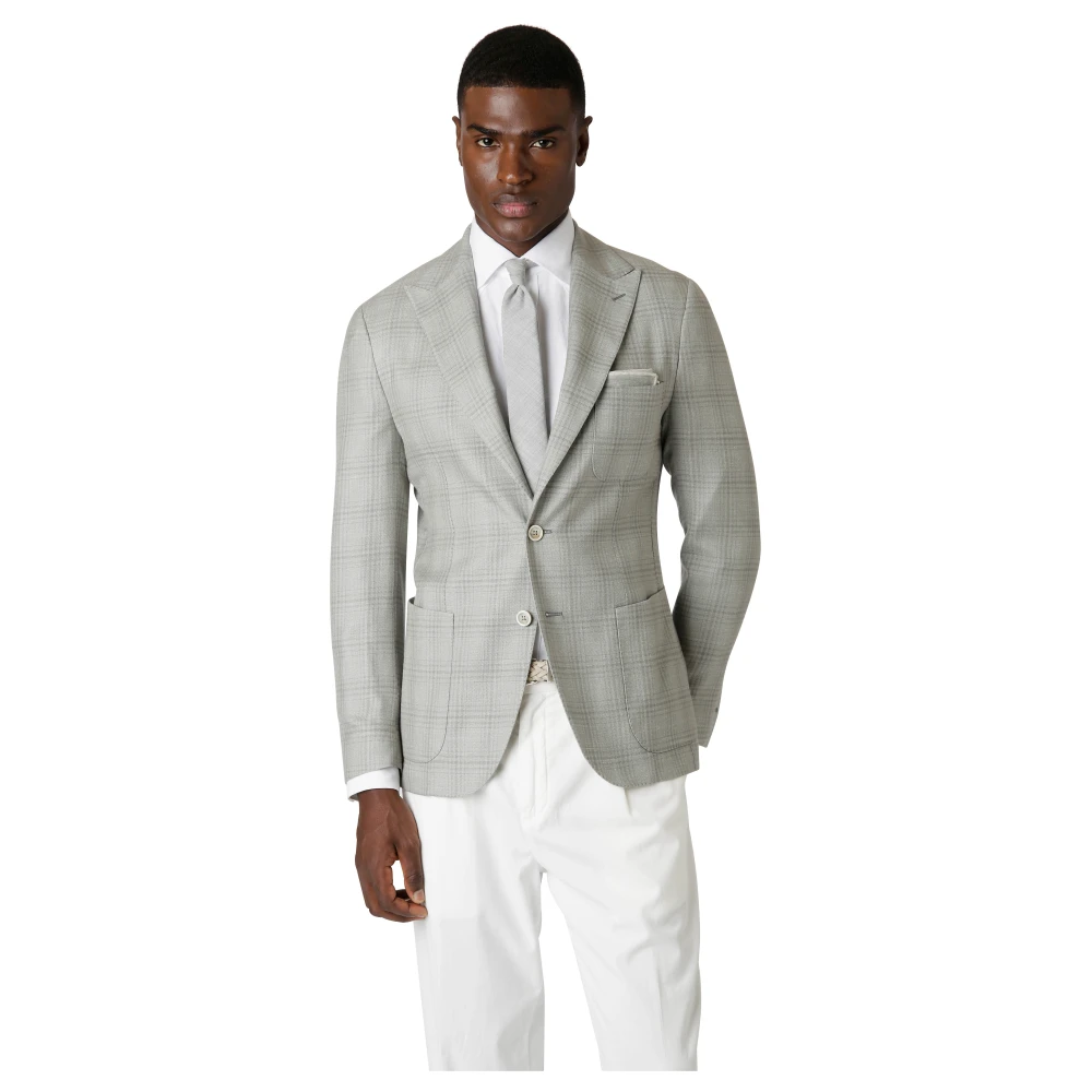 Eleventy Kasjmier Zijde Linnen Geruite Blazer Gray Heren