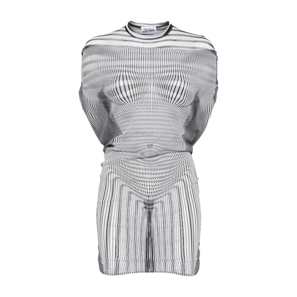 Jean Paul Gaultier Gedrukte Mesh Korte Jurk Dubbellaags White Dames
