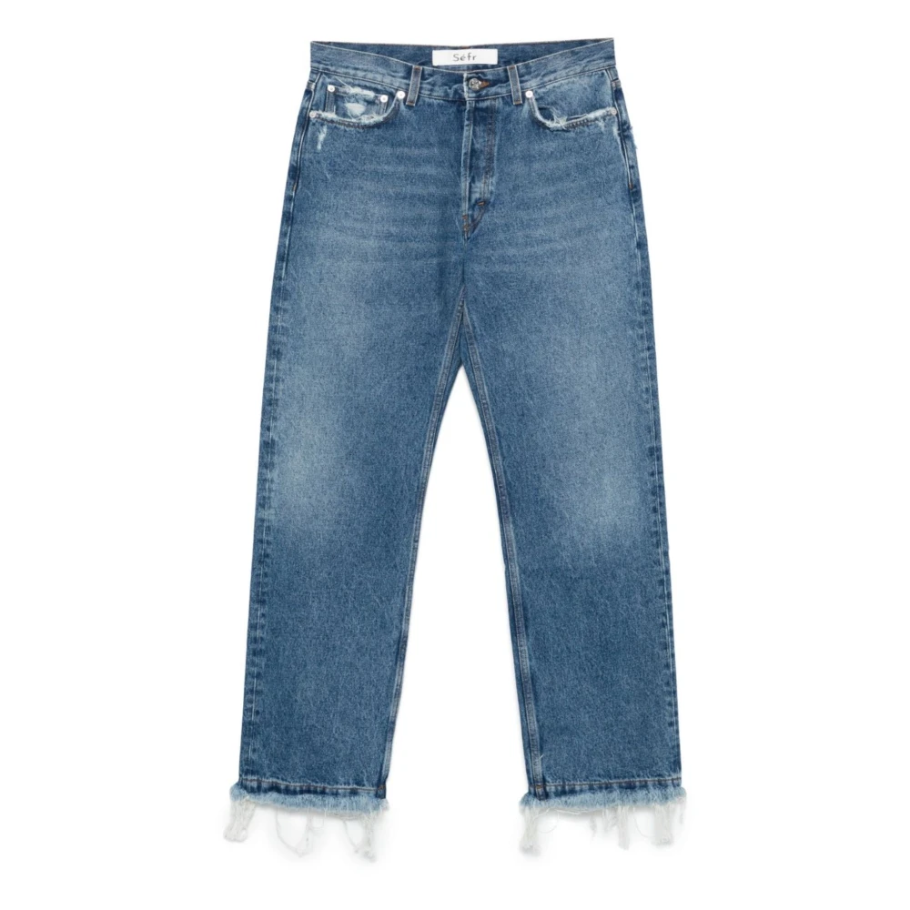 Séfr Blue Frayed Cut Jeans - Male - Straight Fit Jeans - W33 - Jeans