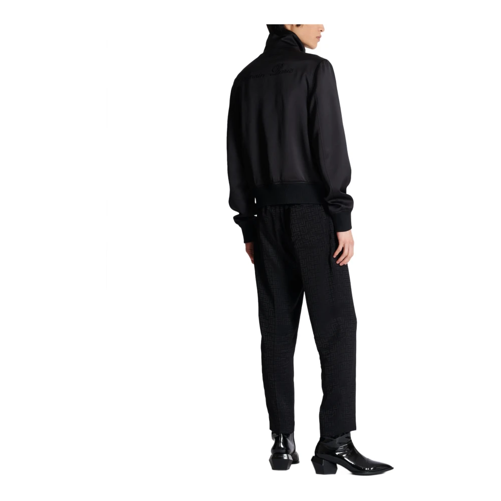 Balmain Satin Bomber met PB Logo en Handtekening Black Heren