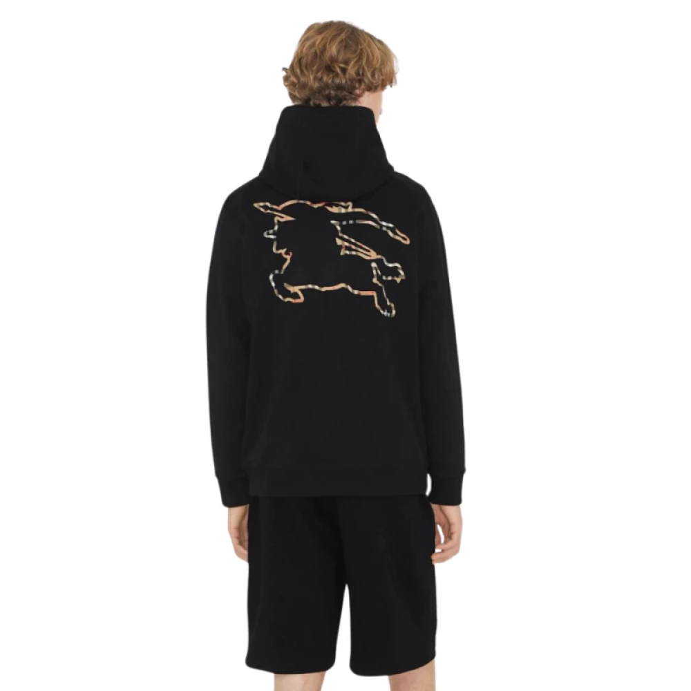 Burberry Zwarte katoenen hoodie met Equestrian Knight Design Black Heren