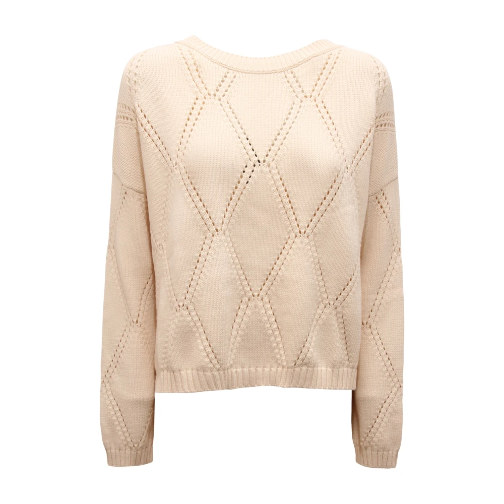 Max Mara Women's White Abbozzi Oversize Jumper - Round-Neck Knitwear - L - Knitwear