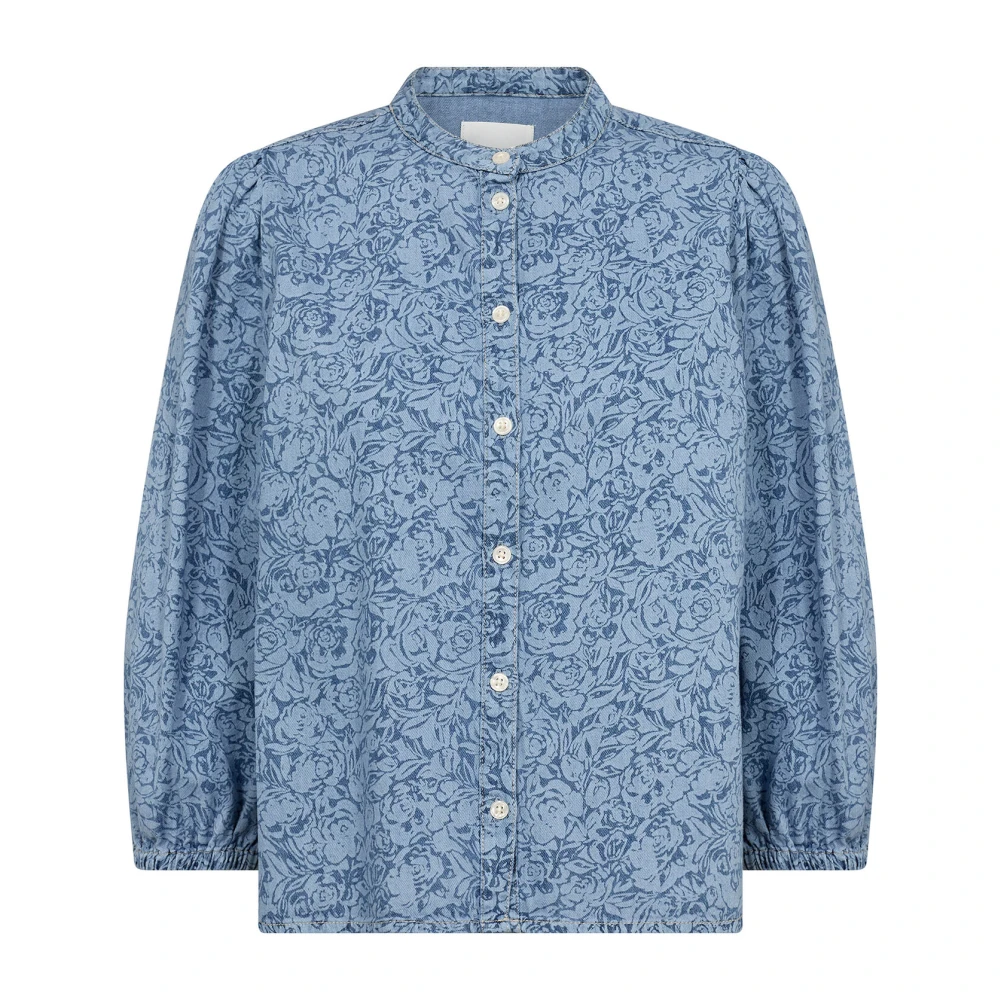 Part Two Denim Rose Blouse met ¾ Mouwen Blue Dames