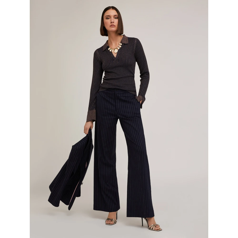 Motivi Poloshirt in geribbeld lurex breisel Blue Dames